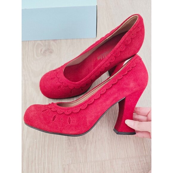 Gee'WaWa Shoes - Gee Wawa Karma Anthropologie Red Slip On Suede Leather Dorothy Pump Ruby Heels 9